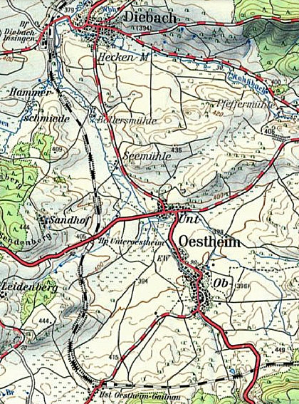 Karte Unteroestheim um 1970