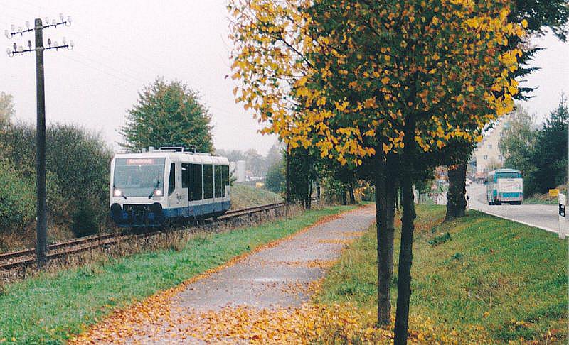Ausfahrt aus Dinkelsbühl - Sonderzug Regiosprinter - 13.10.1995