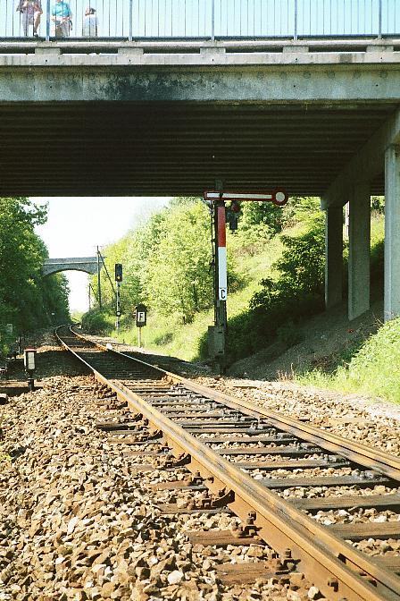 Ausfahrsignal in Dinkelsbhl unter der Stauferwallbrcke 1985