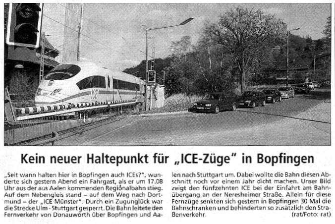 Umleitung eines ICE ber Bopfingen am 21.4.04