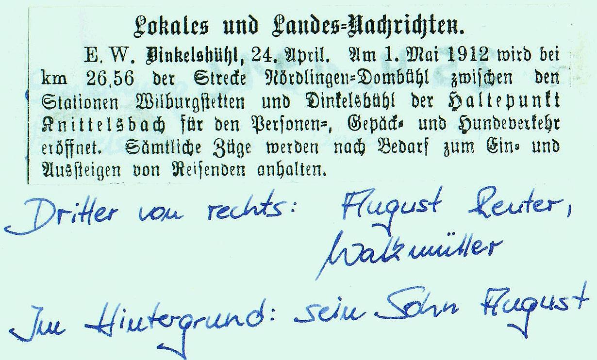 Zeitungstext Einweihung Knittelsbach 1912